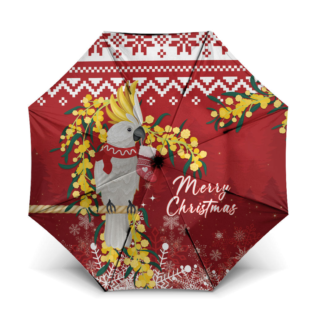 Australia Sulphur-crested Cockatoo Christmas Umbrella Aussie Golden Wattle Merry Xmas