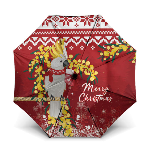 Australia Sulphur-crested Cockatoo Christmas Umbrella Aussie Golden Wattle Merry Xmas