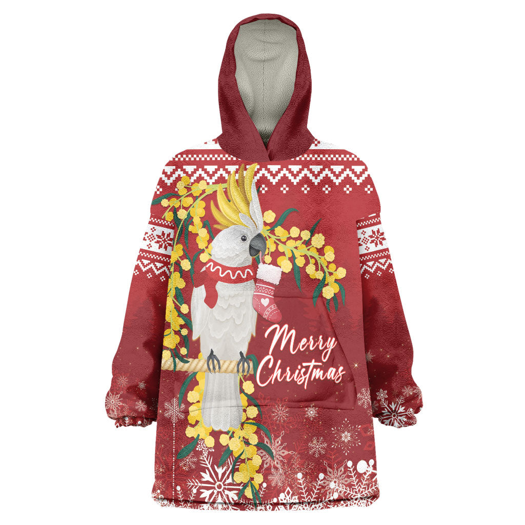 Australia Sulphur-crested Cockatoo Christmas Personalised Wearable Blanket Hoodie Aussie Golden Wattle Merry Xmas