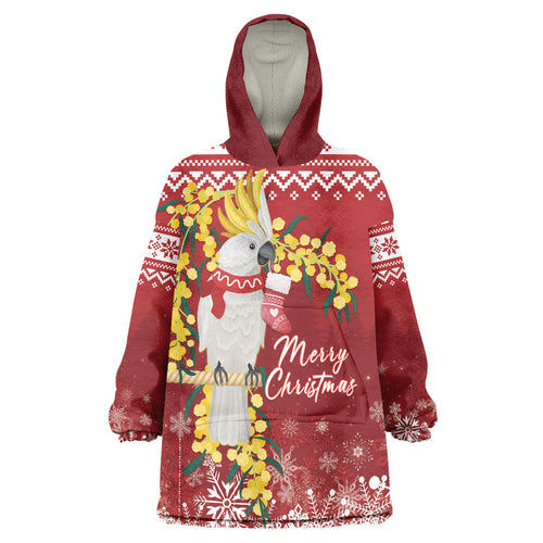 Australia Sulphur-crested Cockatoo Christmas Personalised Wearable Blanket Hoodie Aussie Golden Wattle Merry Xmas