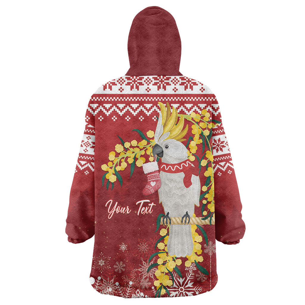 Australia Sulphur-crested Cockatoo Christmas Personalised Wearable Blanket Hoodie Aussie Golden Wattle Merry Xmas