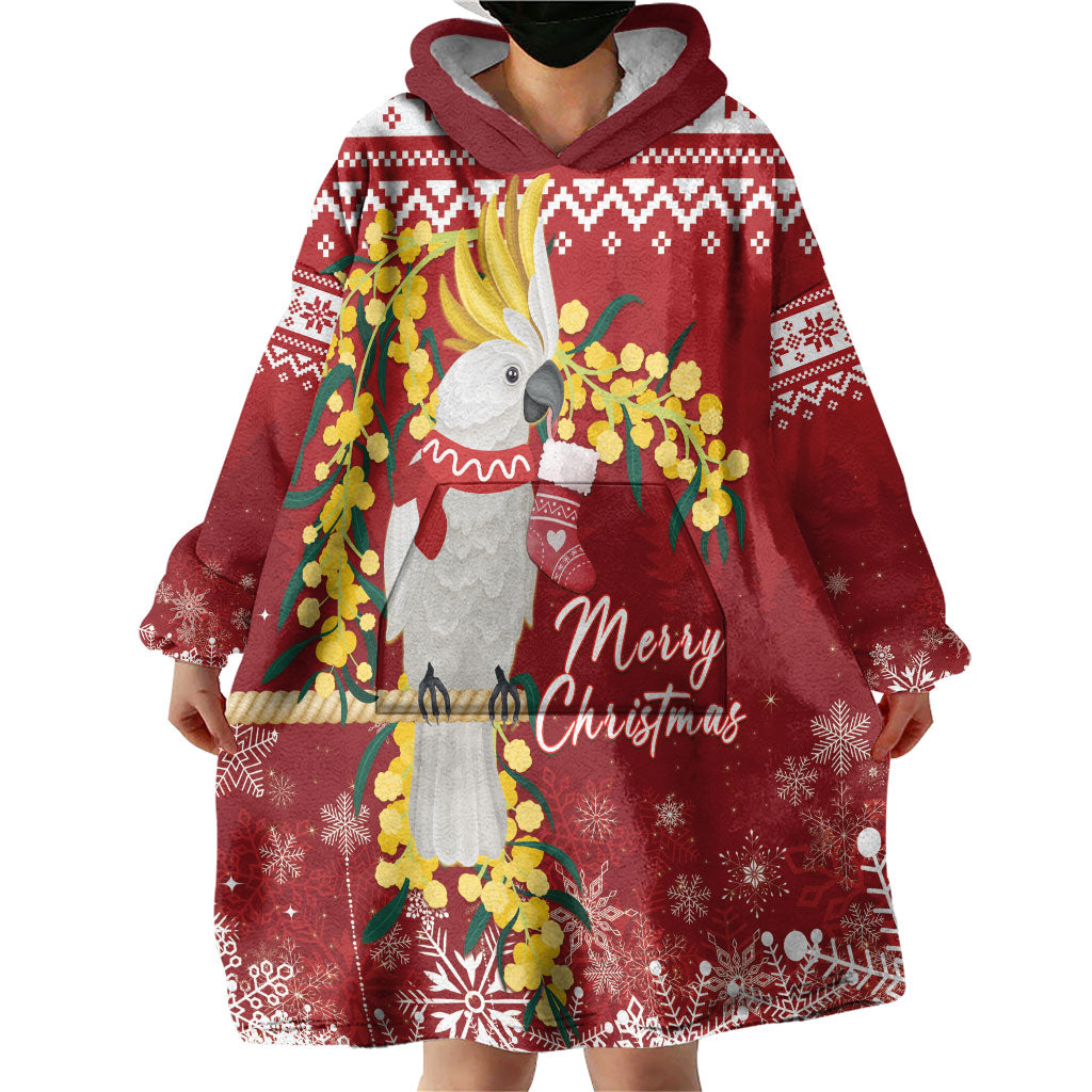 Australia Sulphur-crested Cockatoo Christmas Personalised Wearable Blanket Hoodie Aussie Golden Wattle Merry Xmas