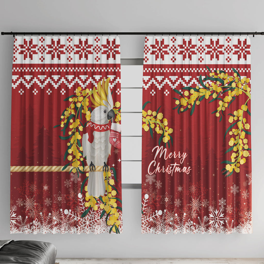 Australia Sulphur-crested Cockatoo Christmas Window Curtain Aussie Golden Wattle Merry Xmas