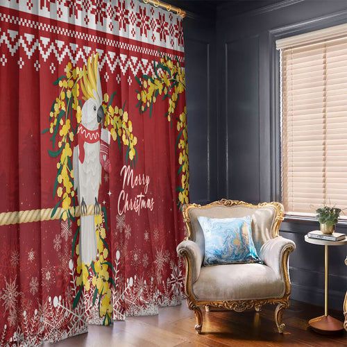 Australia Sulphur-crested Cockatoo Christmas Window Curtain Aussie Golden Wattle Merry Xmas
