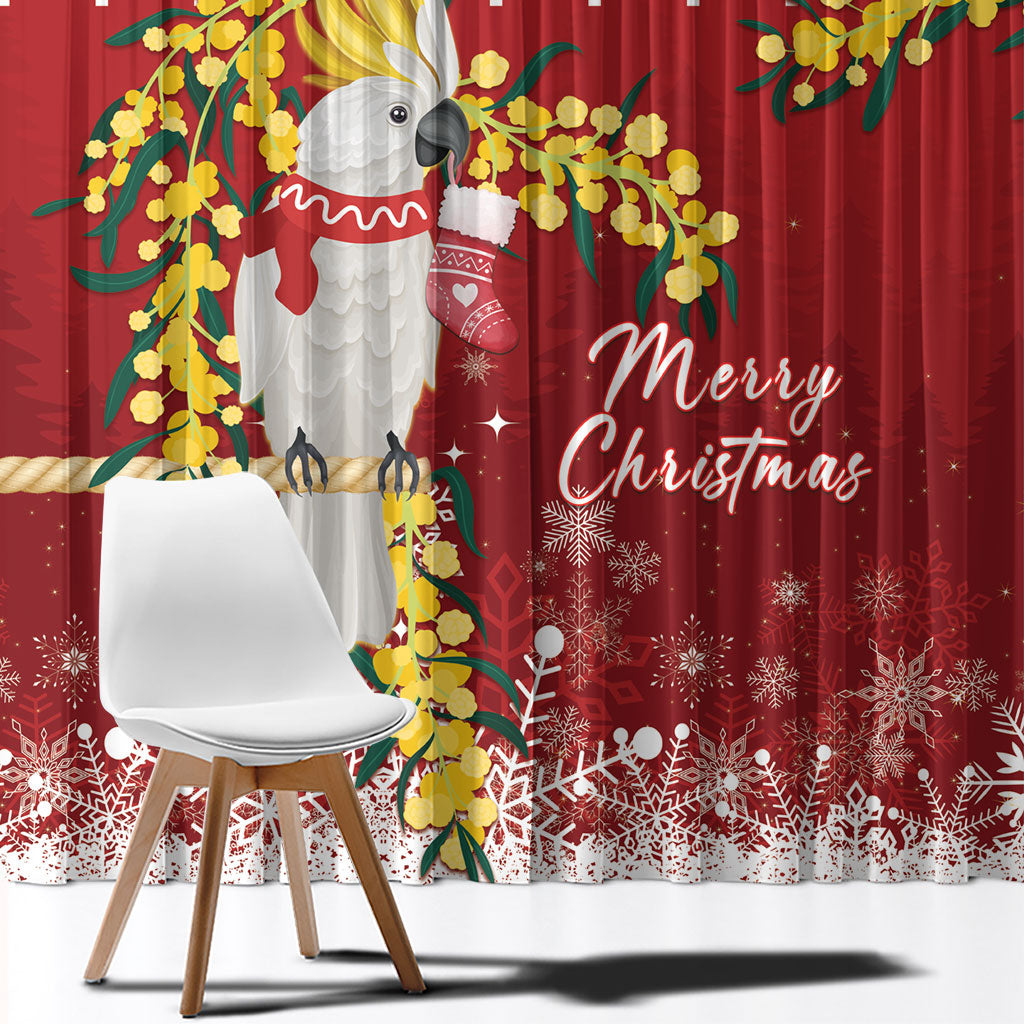 Australia Sulphur-crested Cockatoo Christmas Window Curtain Aussie Golden Wattle Merry Xmas
