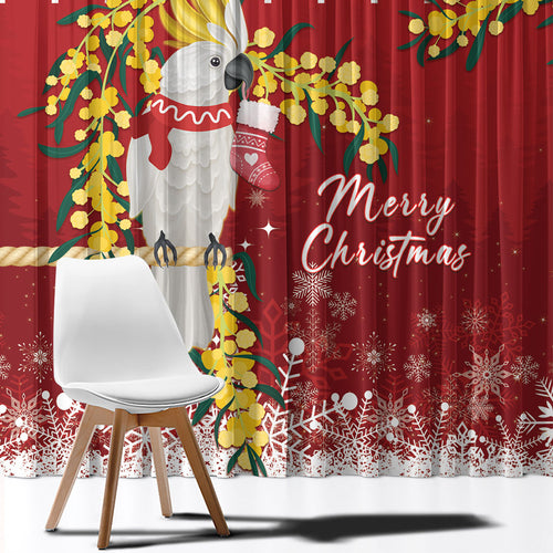 Australia Sulphur-crested Cockatoo Christmas Window Curtain Aussie Golden Wattle Merry Xmas
