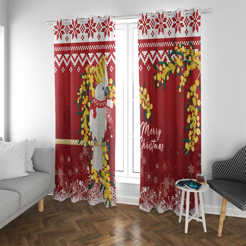 Australia Sulphur-crested Cockatoo Christmas Window Curtain Aussie Golden Wattle Merry Xmas
