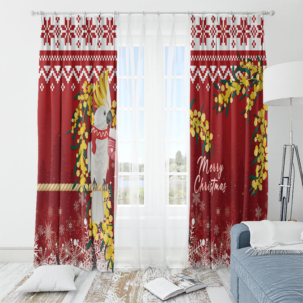 Australia Sulphur-crested Cockatoo Christmas Window Curtain Aussie Golden Wattle Merry Xmas