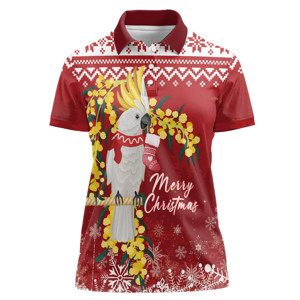 Australia Sulphur-crested Cockatoo Christmas Personalised Women Polo Shirt Aussie Golden Wattle Merry Xmas
