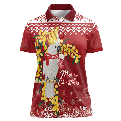 Australia Sulphur-crested Cockatoo Christmas Personalised Women Polo Shirt Aussie Golden Wattle Merry Xmas