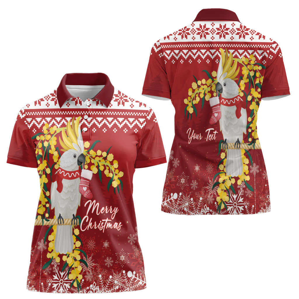 Australia Sulphur-crested Cockatoo Christmas Personalised Women Polo Shirt Aussie Golden Wattle Merry Xmas