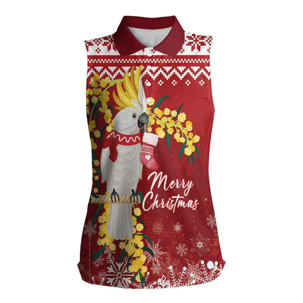 Australia Sulphur-crested Cockatoo Christmas Personalised Women Sleeveless Polo Shirt Aussie Golden Wattle Merry Xmas