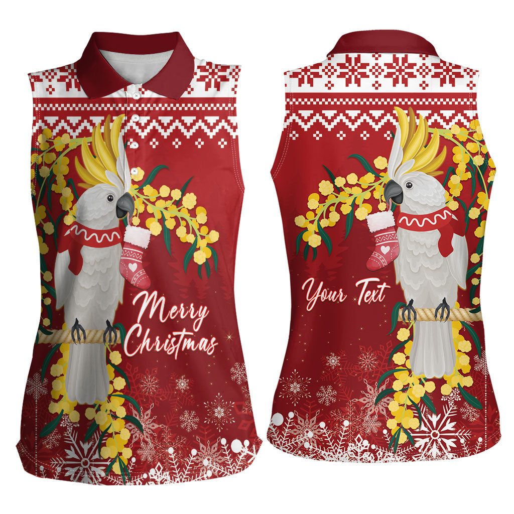 Australia Sulphur-crested Cockatoo Christmas Personalised Women Sleeveless Polo Shirt Aussie Golden Wattle Merry Xmas