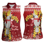 Australia Sulphur-crested Cockatoo Christmas Personalised Women Sleeveless Polo Shirt Aussie Golden Wattle Merry Xmas