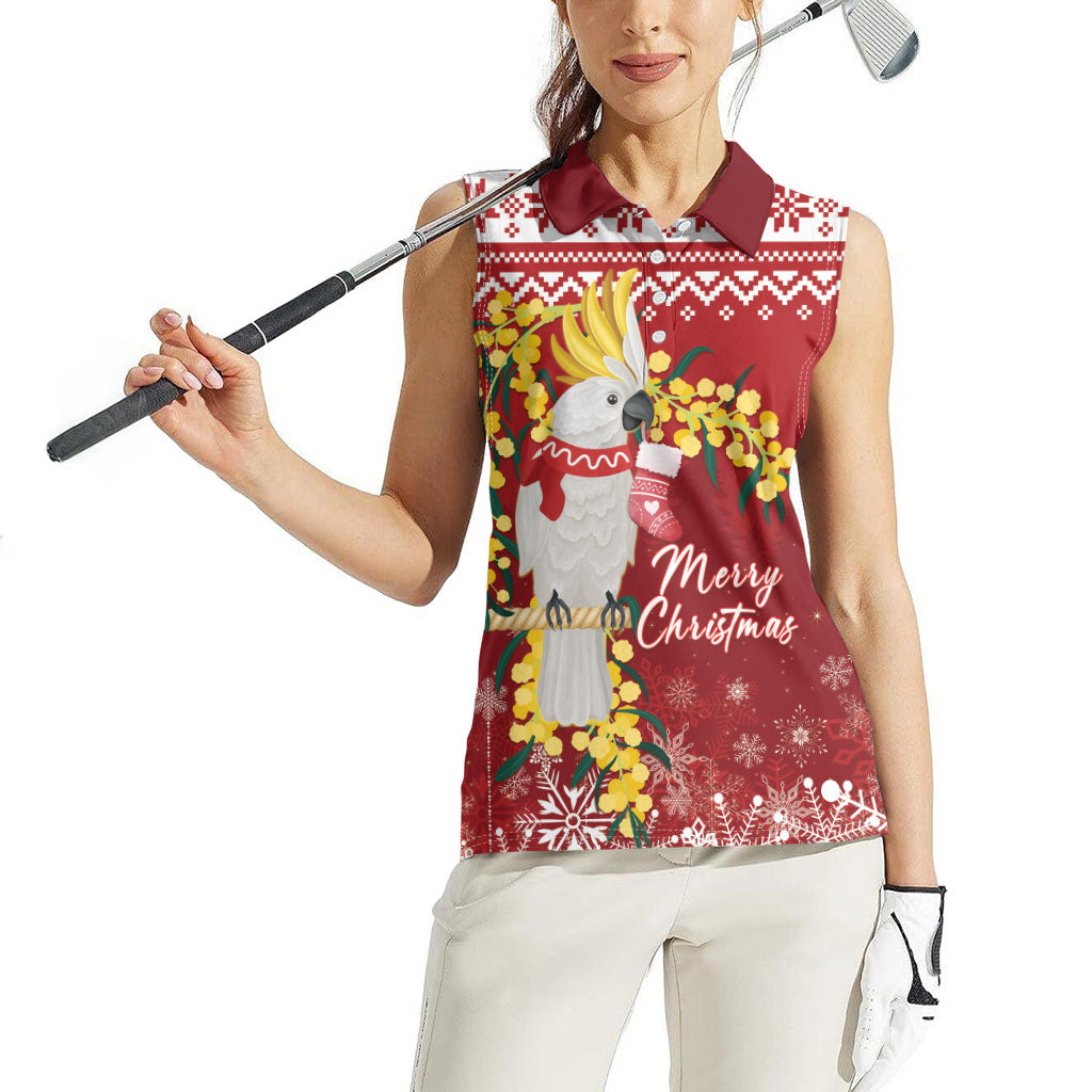 Australia Sulphur-crested Cockatoo Christmas Personalised Women Sleeveless Polo Shirt Aussie Golden Wattle Merry Xmas
