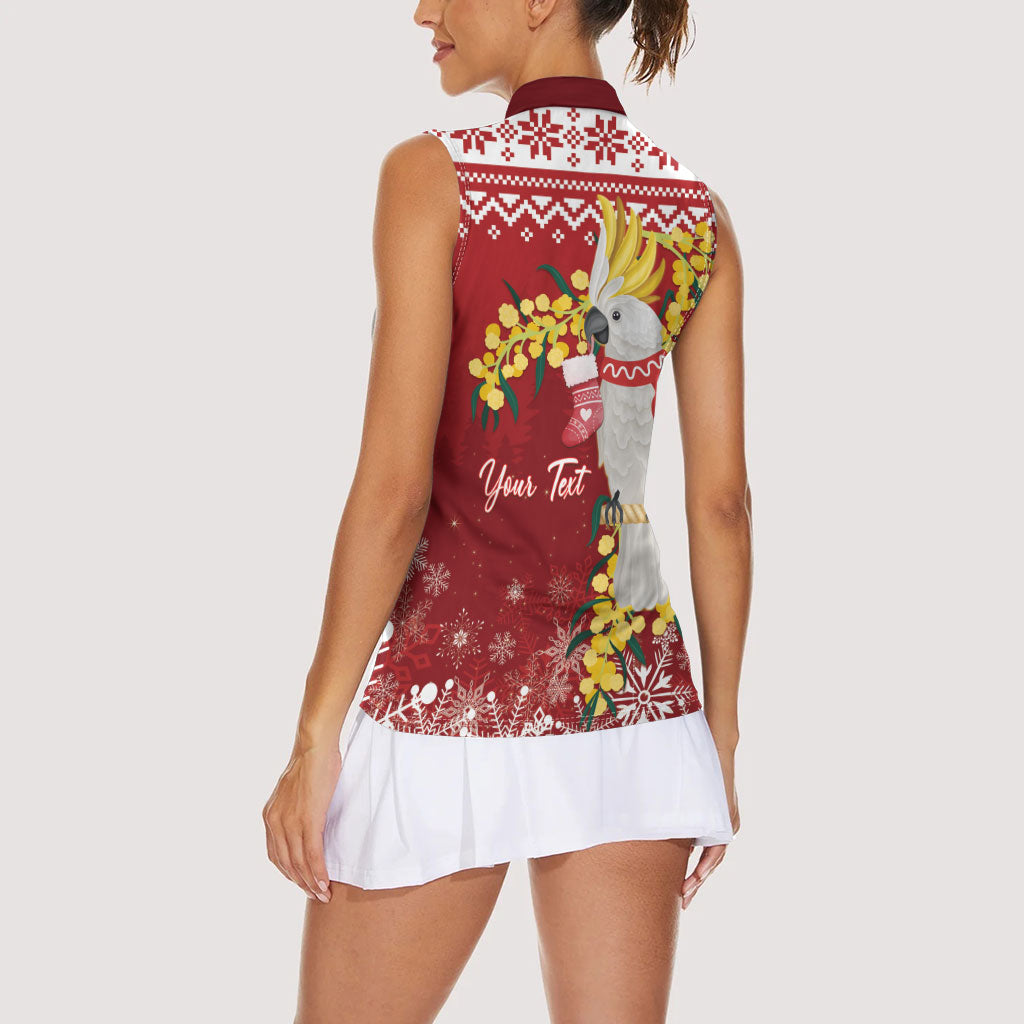 Australia Sulphur-crested Cockatoo Christmas Personalised Women Sleeveless Polo Shirt Aussie Golden Wattle Merry Xmas