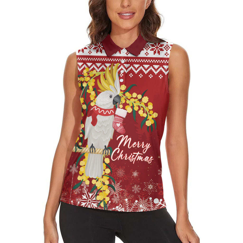 Australia Sulphur-crested Cockatoo Christmas Personalised Women Sleeveless Polo Shirt Aussie Golden Wattle Merry Xmas