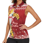 Australia Sulphur-crested Cockatoo Christmas Personalised Women Sleeveless Polo Shirt Aussie Golden Wattle Merry Xmas