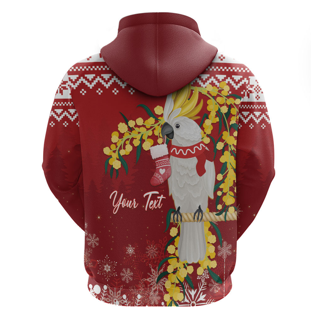 Australia Sulphur-crested Cockatoo Christmas Personalised Zip Hoodie Aussie Golden Wattle Merry Xmas