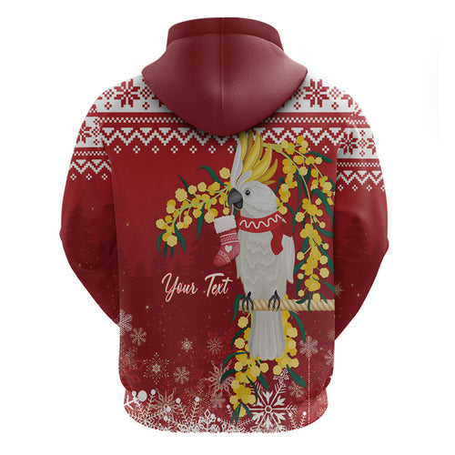 Australia Sulphur-crested Cockatoo Christmas Personalised Zip Hoodie Aussie Golden Wattle Merry Xmas