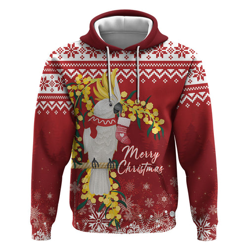 Australia Sulphur-crested Cockatoo Christmas Personalised Zip Hoodie Aussie Golden Wattle Merry Xmas