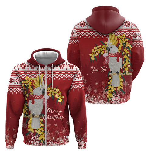 Australia Sulphur-crested Cockatoo Christmas Personalised Zip Hoodie Aussie Golden Wattle Merry Xmas