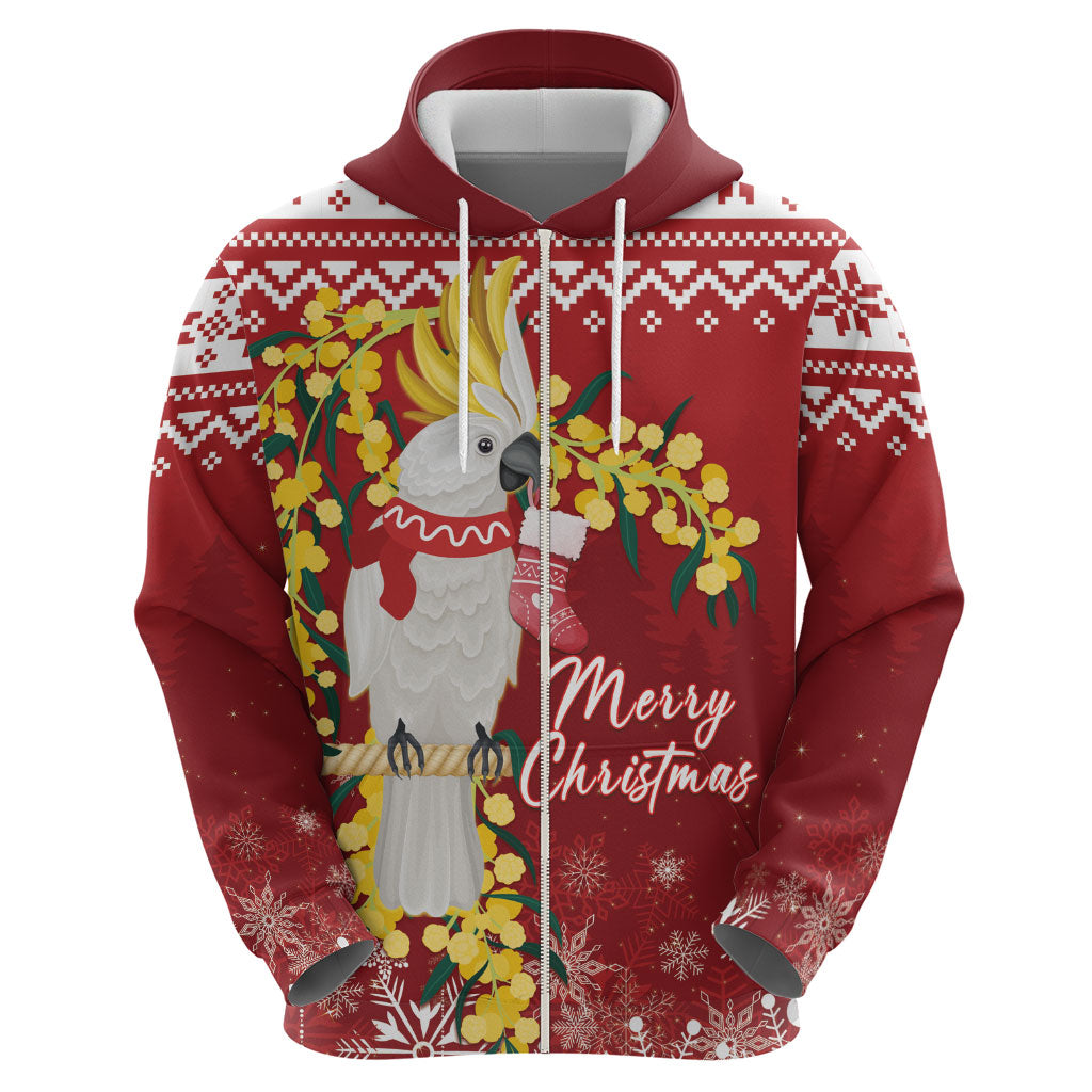 Australia Sulphur-crested Cockatoo Christmas Personalised Zip Hoodie Aussie Golden Wattle Merry Xmas
