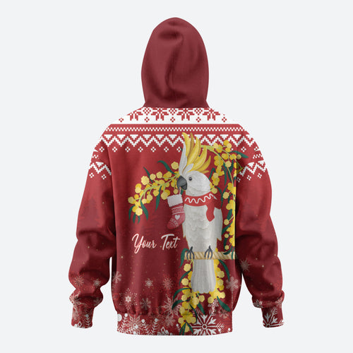 Australia Sulphur-crested Cockatoo Christmas Personalised Zip Hoodie Aussie Golden Wattle Merry Xmas