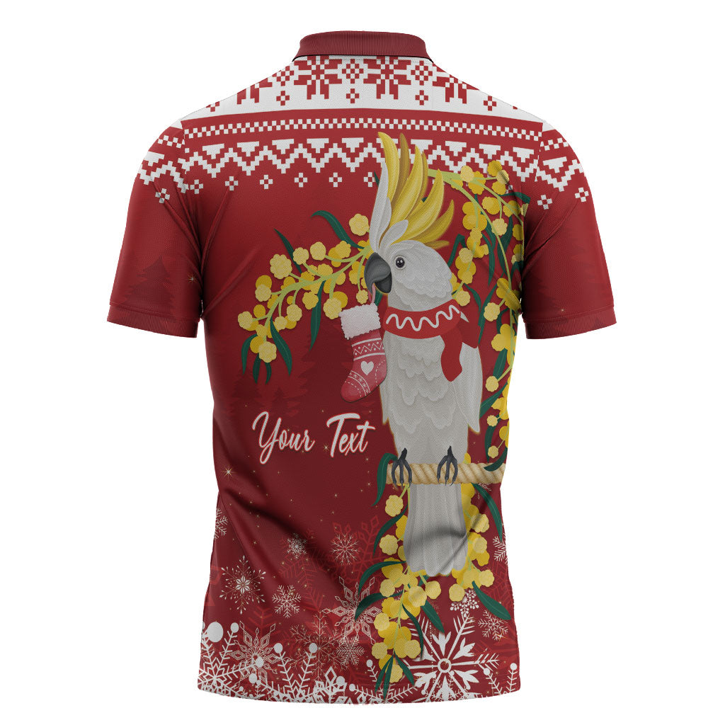Australia Sulphur-crested Cockatoo Christmas Personalised Zipper Polo Shirt Aussie Golden Wattle Merry Xmas