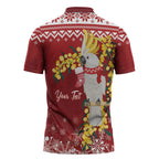 Australia Sulphur-crested Cockatoo Christmas Personalised Zipper Polo Shirt Aussie Golden Wattle Merry Xmas