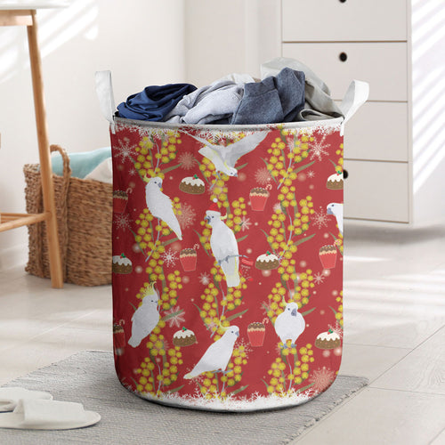 Australia Sulphur-crested Cockatoo Christmas Laundry Basket Aussie Golden Wattle Seamless Style