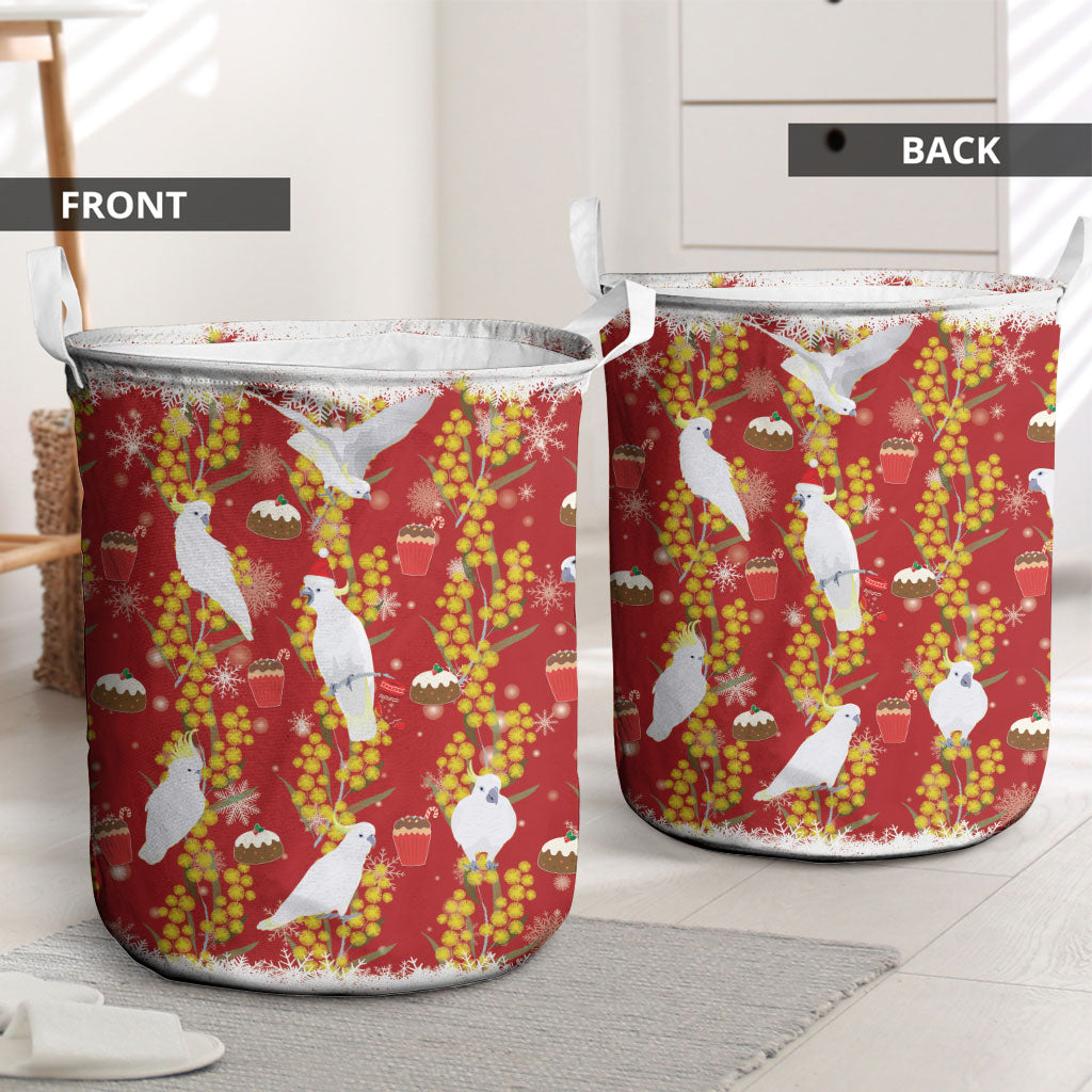 Australia Sulphur-crested Cockatoo Christmas Laundry Basket Aussie Golden Wattle Seamless Style