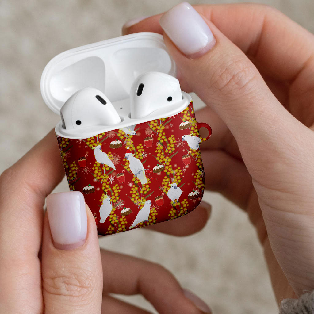 Australia Sulphur-crested Cockatoo Christmas AirPods Case Aussie Golden Wattle Seamless Style