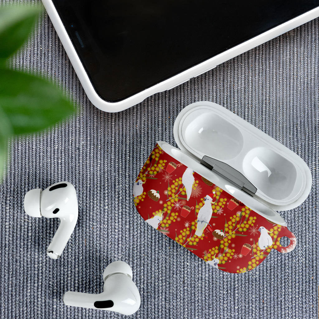 Australia Sulphur-crested Cockatoo Christmas AirPods Case Aussie Golden Wattle Seamless Style