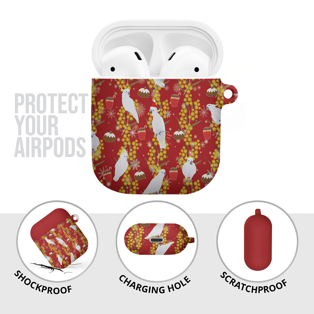 Australia Sulphur-crested Cockatoo Christmas AirPods Case Aussie Golden Wattle Seamless Style