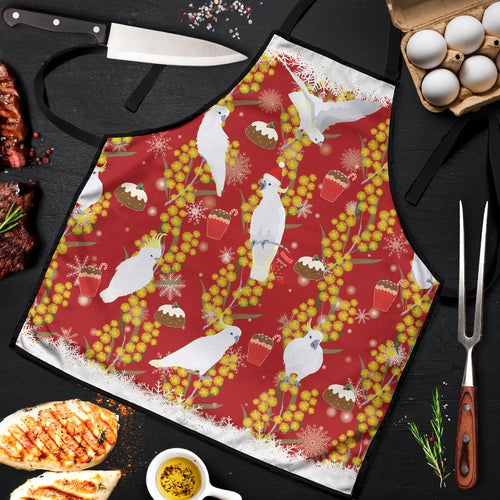 Australia Sulphur-crested Cockatoo Christmas Apron Aussie Golden Wattle Seamless Style