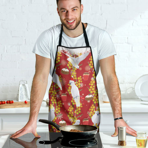 Australia Sulphur-crested Cockatoo Christmas Apron Aussie Golden Wattle Seamless Style