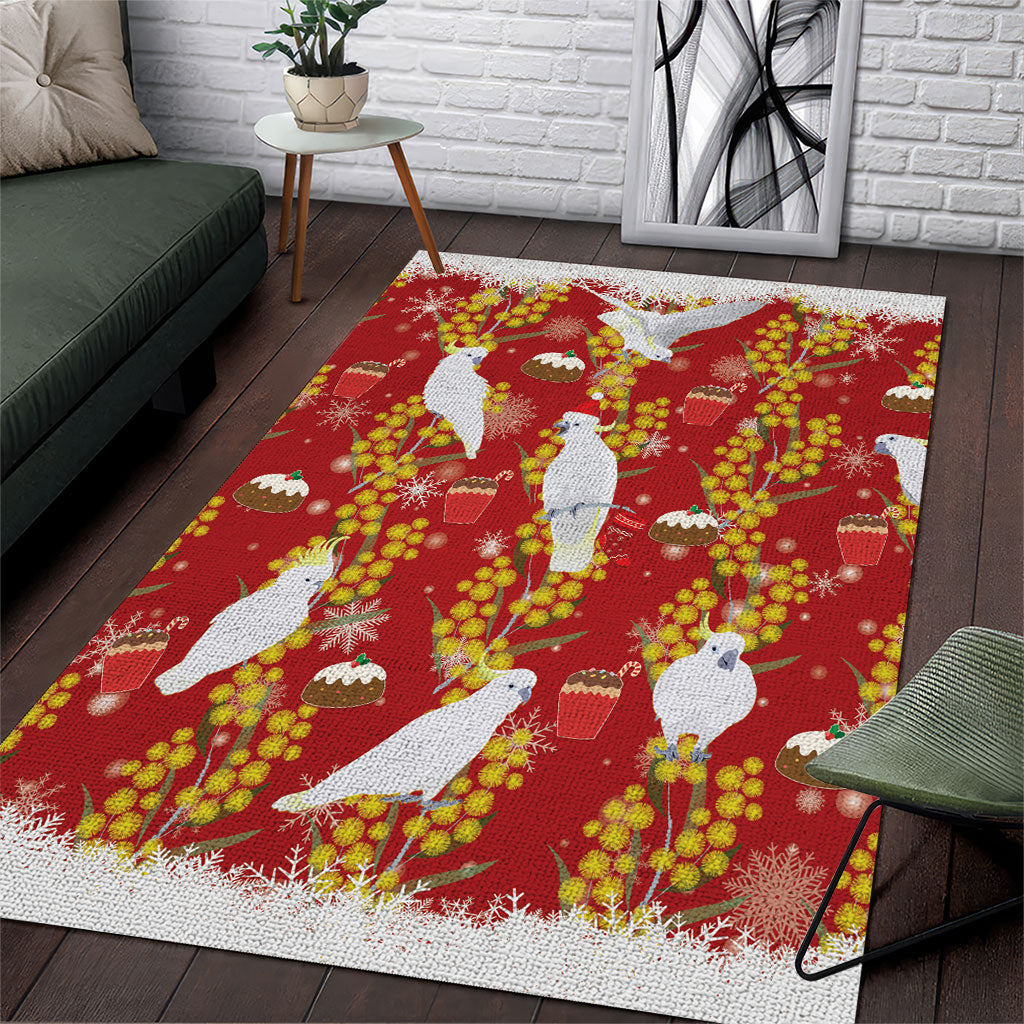 Australia Sulphur-crested Cockatoo Christmas Area Rug Aussie Golden Wattle Seamless Style