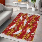 Australia Sulphur-crested Cockatoo Christmas Area Rug Aussie Golden Wattle Seamless Style