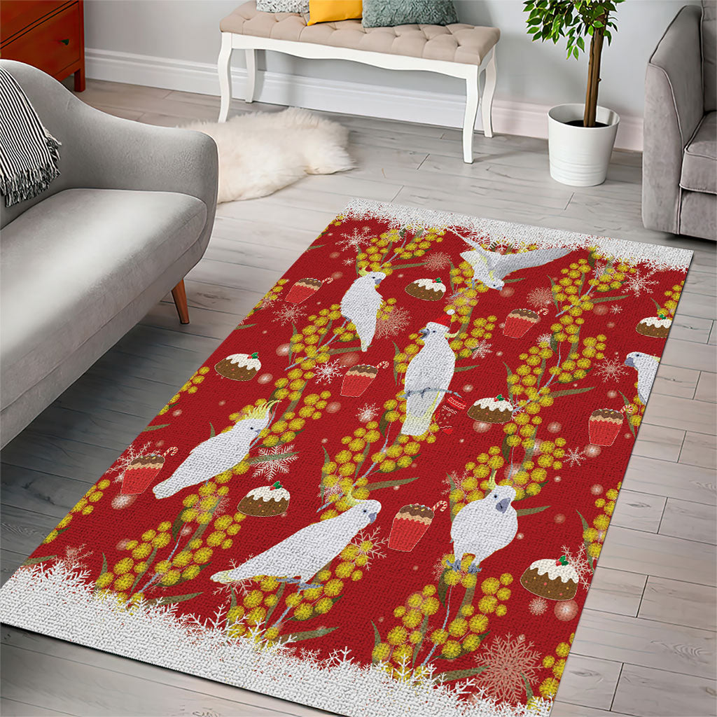Australia Sulphur-crested Cockatoo Christmas Area Rug Aussie Golden Wattle Seamless Style