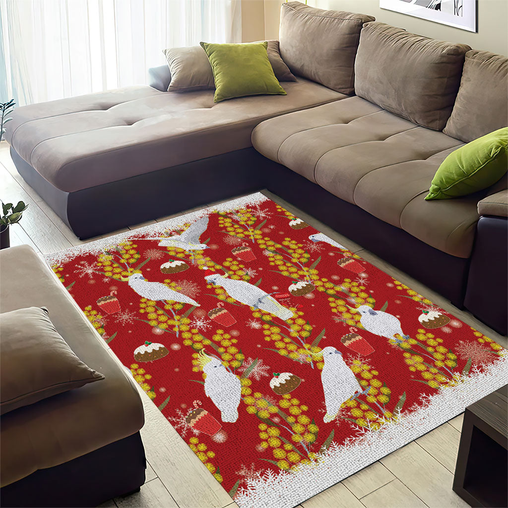 Australia Sulphur-crested Cockatoo Christmas Area Rug Aussie Golden Wattle Seamless Style