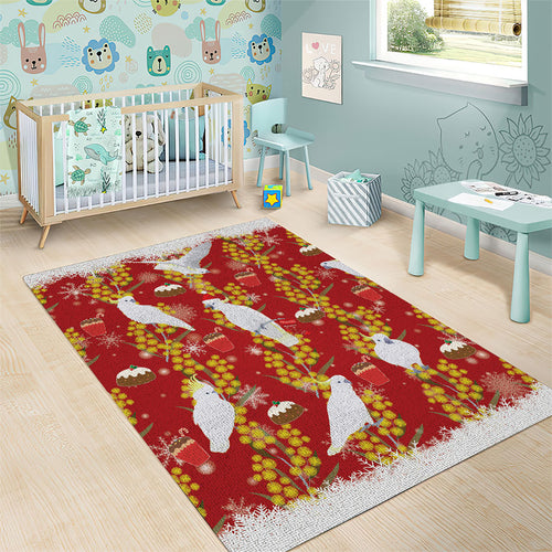 Australia Sulphur-crested Cockatoo Christmas Area Rug Aussie Golden Wattle Seamless Style
