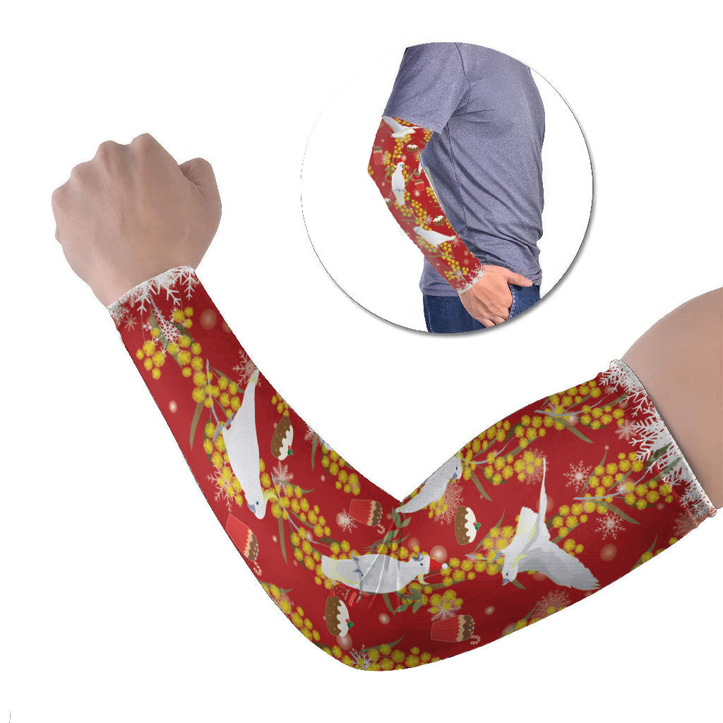 Australia Sulphur-crested Cockatoo Christmas Arm Sleeves Aussie Golden Wattle Seamless Style