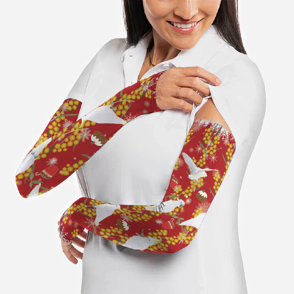 Australia Sulphur-crested Cockatoo Christmas Arm Sleeves Aussie Golden Wattle Seamless Style