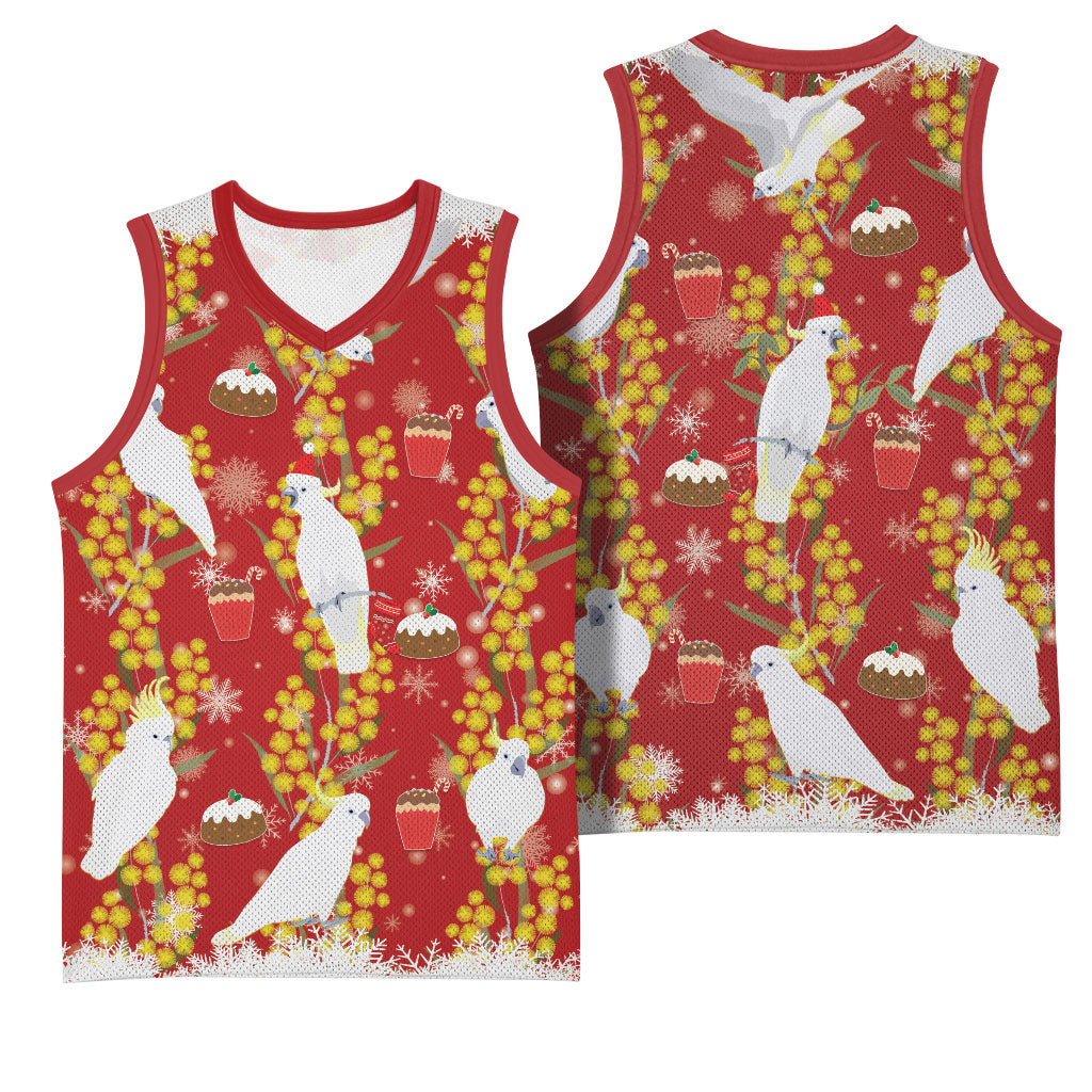 Australia Sulphur-crested Cockatoo Christmas Basketball Jersey Aussie Golden Wattle Seamless Style