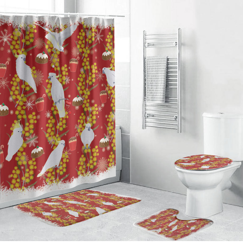Australia Sulphur-crested Cockatoo Christmas Bathroom Set Aussie Golden Wattle Seamless Style
