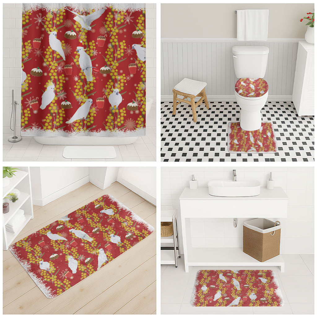 Australia Sulphur-crested Cockatoo Christmas Bathroom Set Aussie Golden Wattle Seamless Style