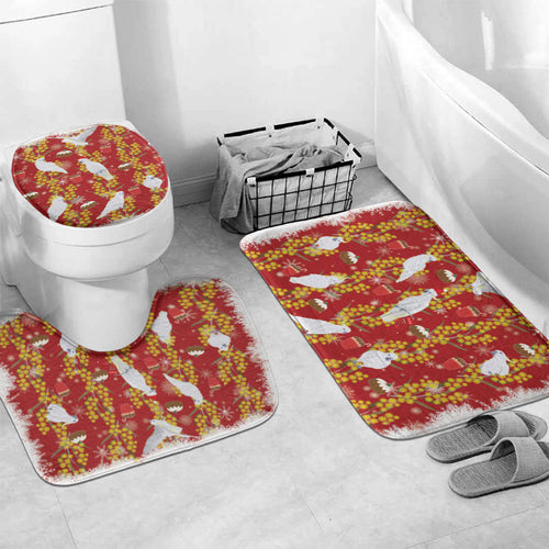 Australia Sulphur-crested Cockatoo Christmas Bathroom Set Aussie Golden Wattle Seamless Style