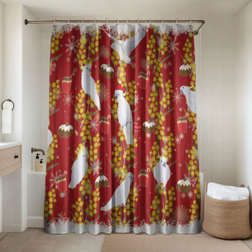 Australia Sulphur-crested Cockatoo Christmas Bathroom Set Aussie Golden Wattle Seamless Style