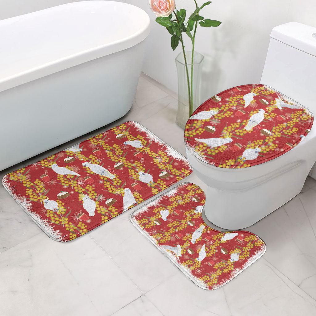 Australia Sulphur-crested Cockatoo Christmas Bathroom Set Aussie Golden Wattle Seamless Style